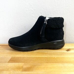 Skechers Boots GOwalk Black Suede On the Go Happily Cozy Ankle Size 7.5
